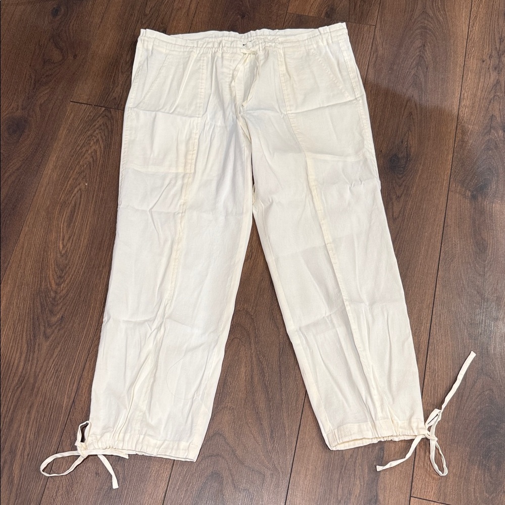 Theory Casual Drawstring Linen Blend Pants - Cream